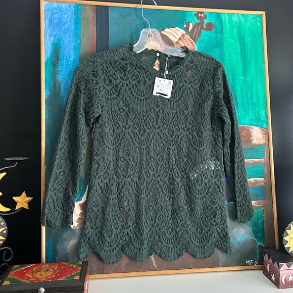 Zara Tops - Zara Forest Green Lace Top NWT Small